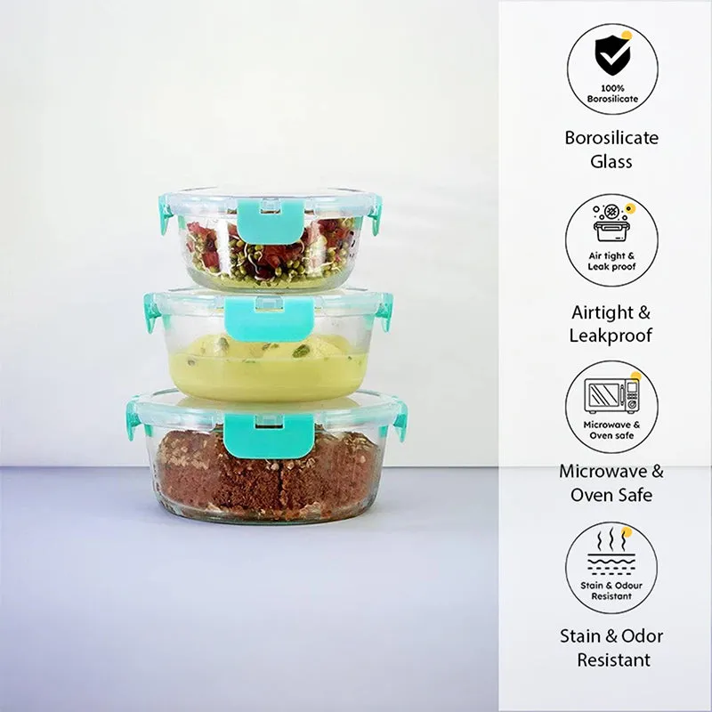 Crusade Round Glass Container (390, 635 & 930 ML) - Set Of Three media 1