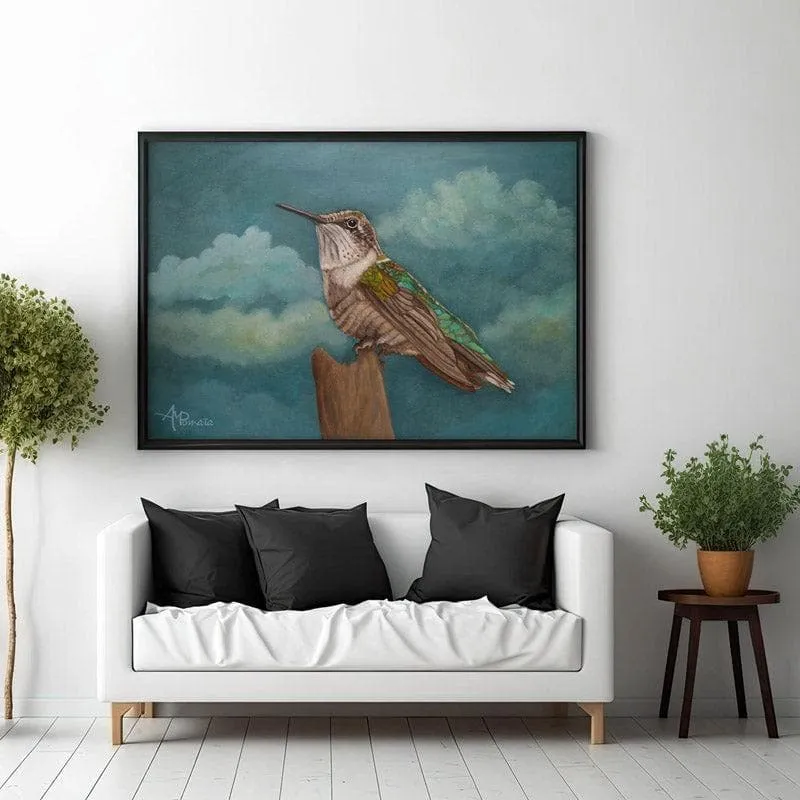 Moonlit Hummingbird Canvas Wall Painting - Black Frame media 3