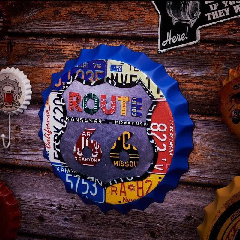 Route 66 Number Plate Design Bottle Cap Metal Wall Accent media 1