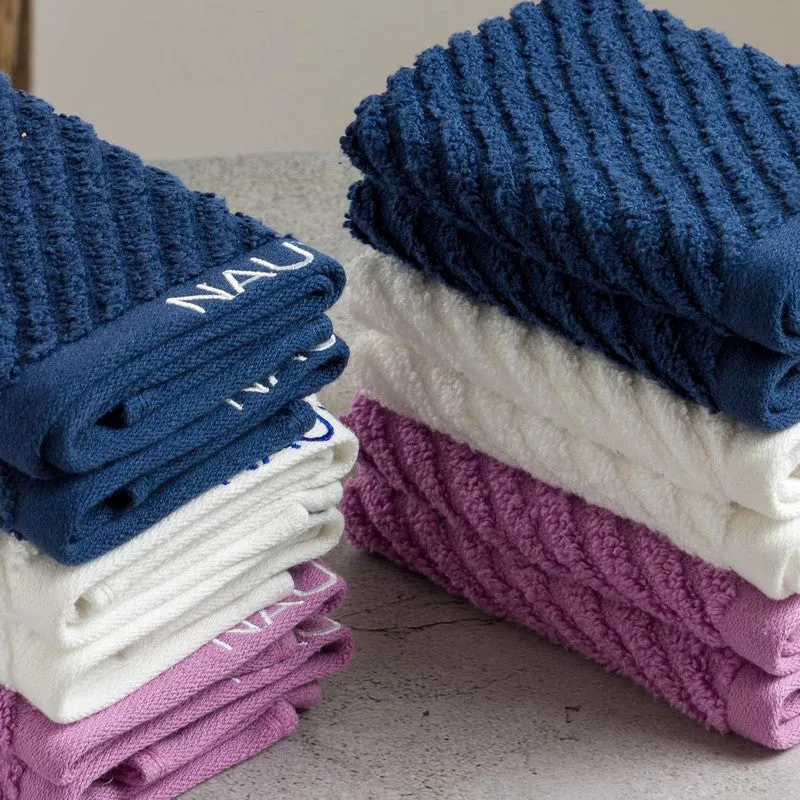 Nautica Riviera Soft Cotton Hand & Face Towel (White,Lilac & Dark Blue) - Set Of Twelve media 5