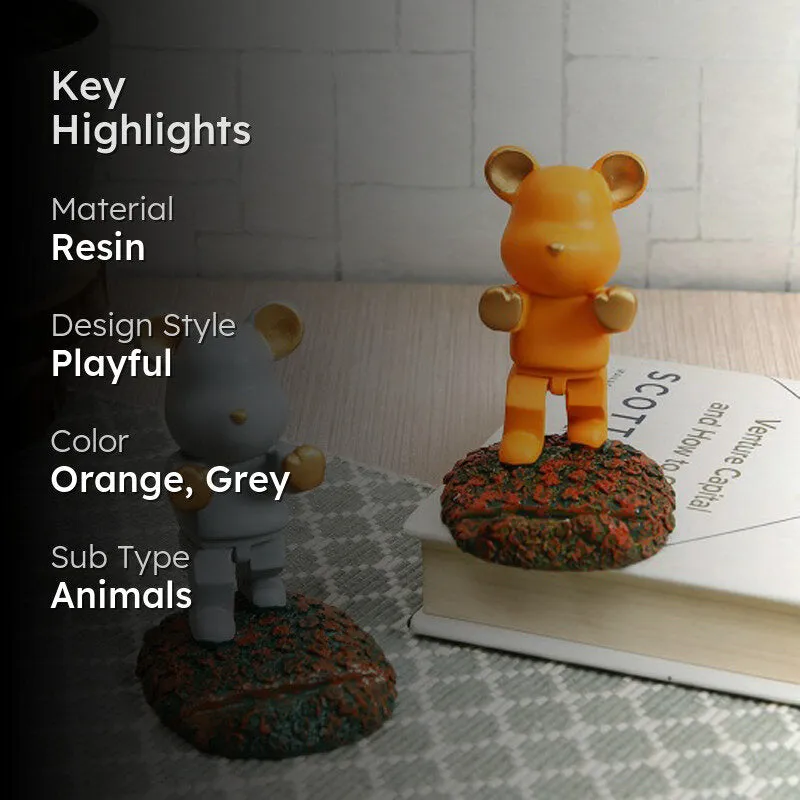 Teddy Duo Resin Showpiece (Grey & Orange) - Set Of Two media 2