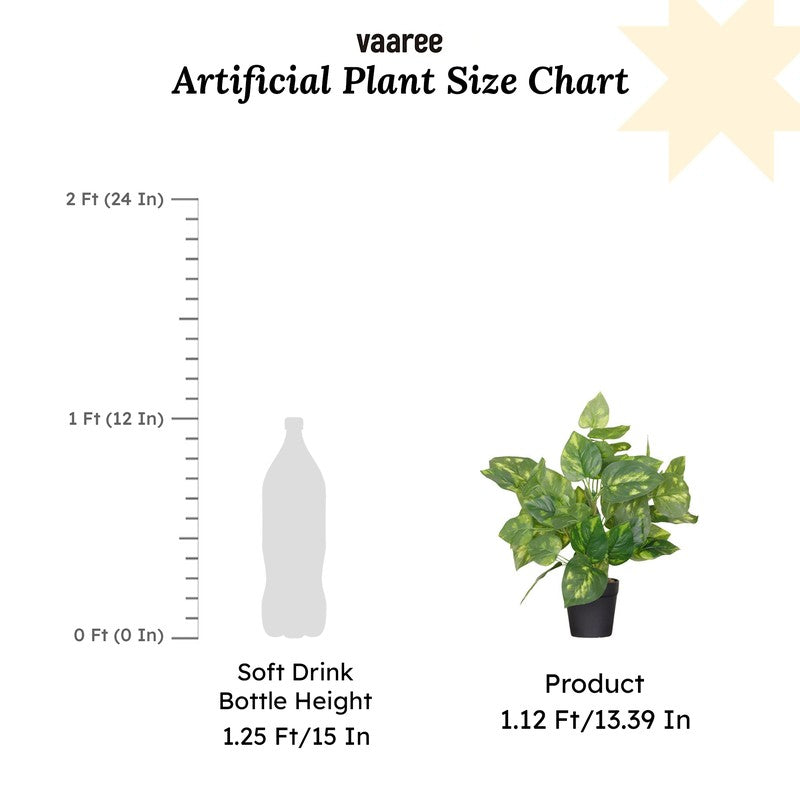 Artificial Pothos Plant With Black Fiber Pot (Green, Yellow) - 1 Feet media 7