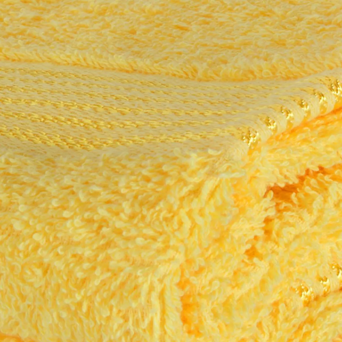 Close-up of the yellow towel's plush textured surface