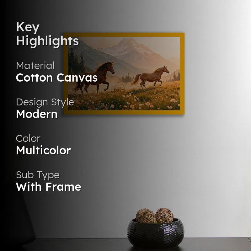 Horses in Meadow Wall Art with Gold Frame media 2