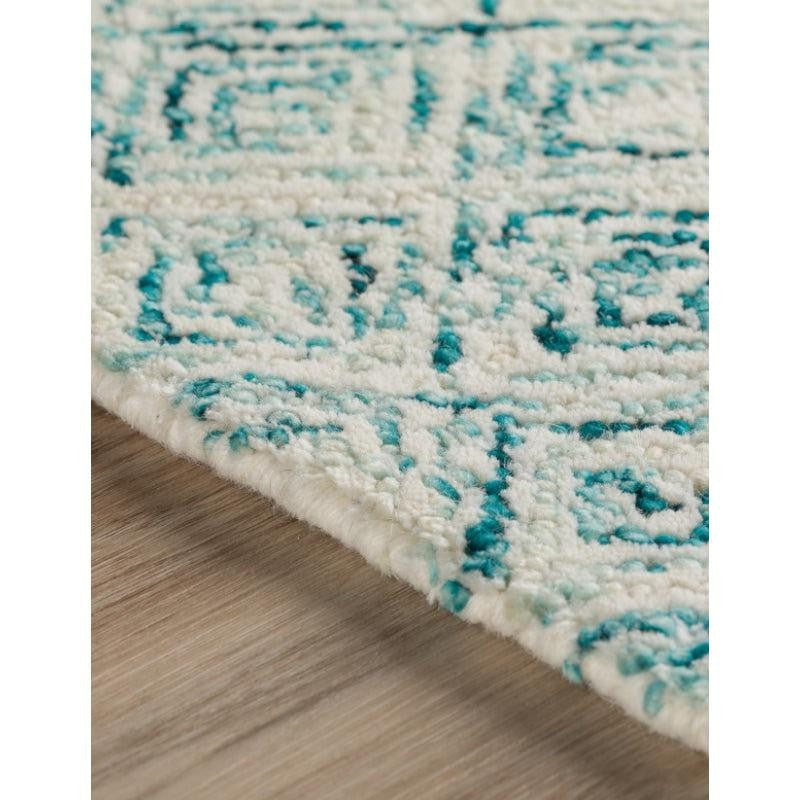 Timeless Textures Hand Tufted Wool Rug - Teal & White media 5