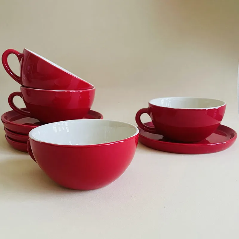 Elegant Red Ceramic Cup & Saucer (240 mL) - Eight Piece Set media 5