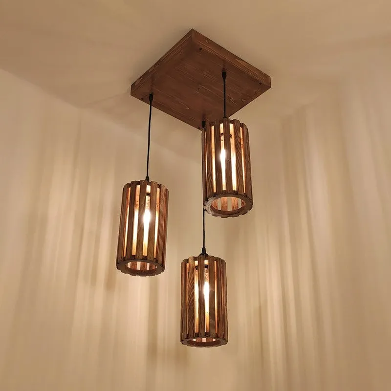 CageAura Illume Wooden Ceiling Lamp - Brown media 4