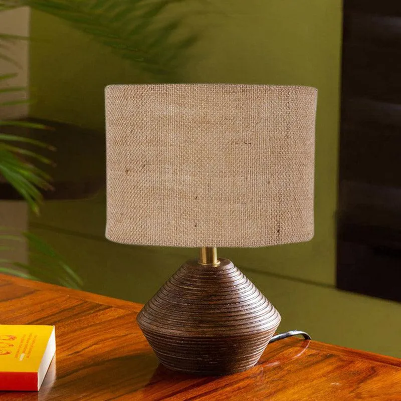 Yami Wooden Table Lamp With Jute Shade - Brown,Beige media 2