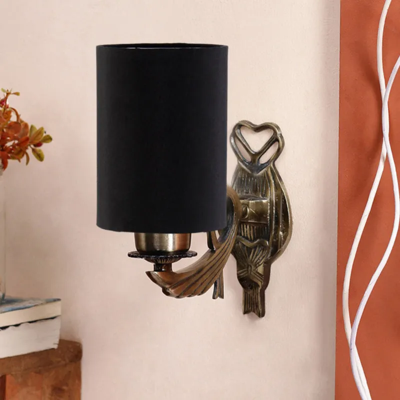 Love Gleam Atva Cylindrical Fabric & Metal Wall Lamp - Black media 3
