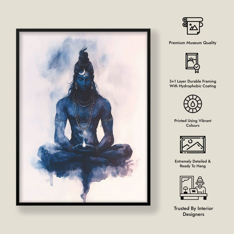 Divine Lord Shiva Archival Paper Wall Painting With Frame - Black media 8