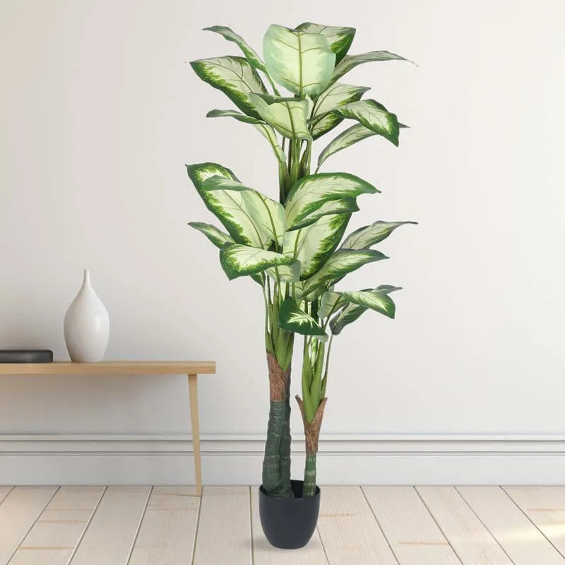 Faux Lush Variegated Dieffenbachia Plant With Black Plastic Pot - 5.2 Feet media 3