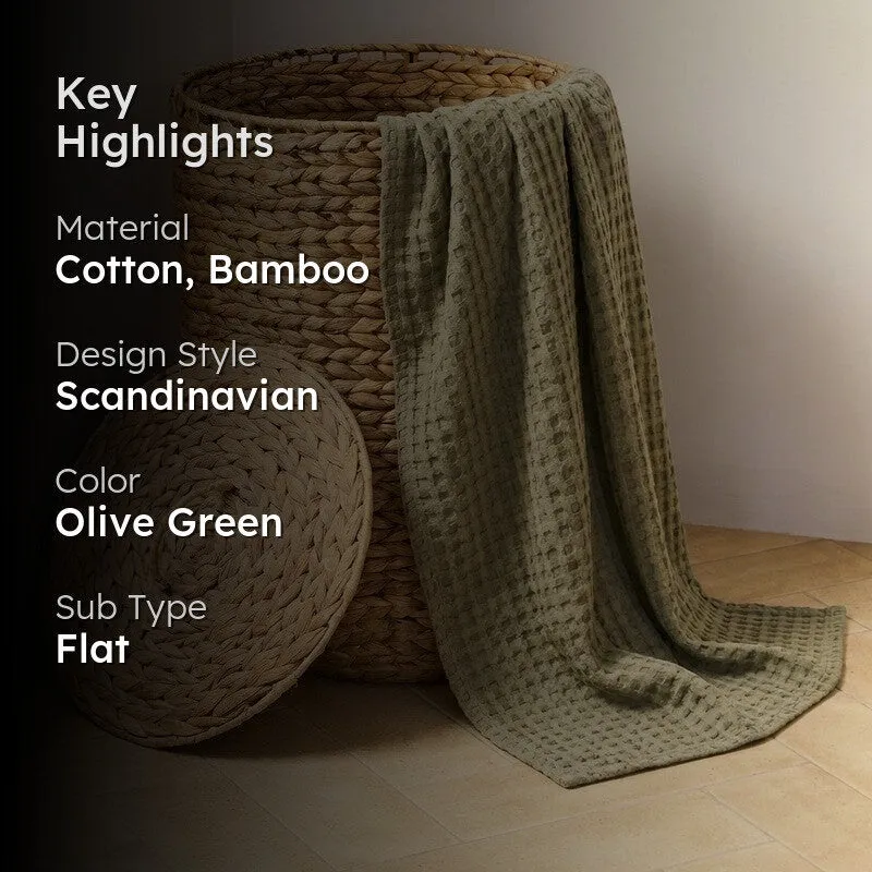 Ambar Waffle Weave Bamboo Cotton Bath Towels - Olive Green media 2