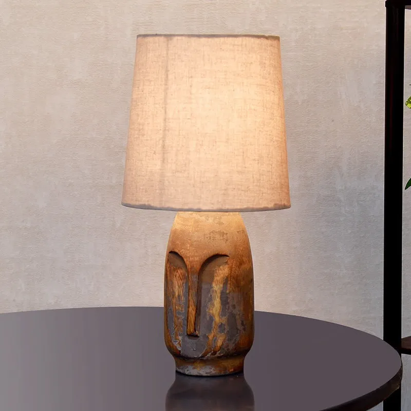 Heracles Carved Fabric Table Lamp - Grey,White media 1