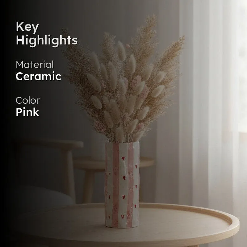 Monoline Stripe Tall Ceramic Vase - Pink media 2