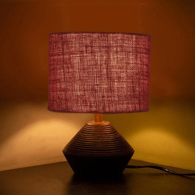 Yami Wooden Table Lamp With Jute Shade - Brown,Maroon media 1