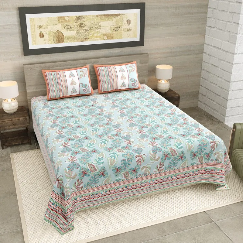 Desert Nest Cotton Bedsheet (Blue,Peach) - 120 TC media 1