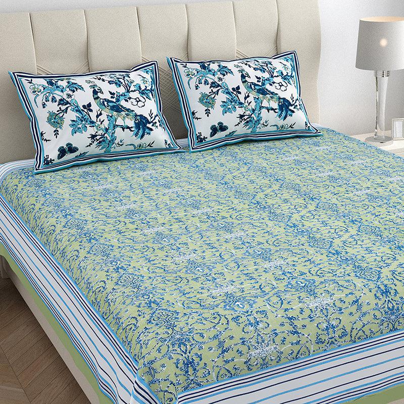 Avani Aura Floral Cotton Bedsheet (Green) - 150 TC media 3