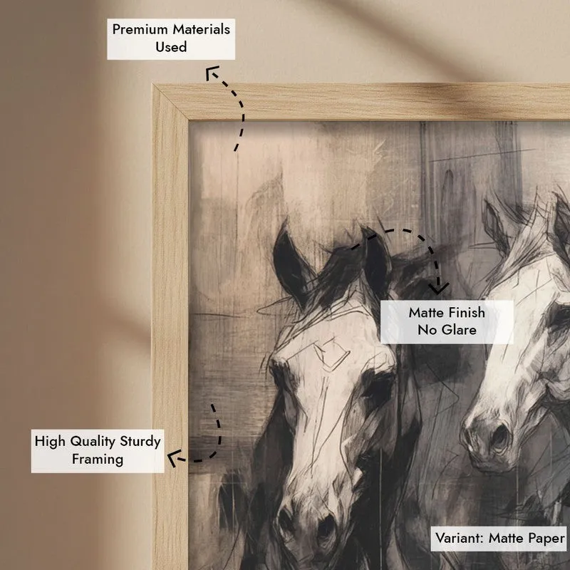Noble Horses Wall Painting With Brown Frame media 9