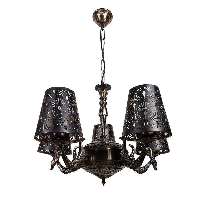 Ethnic Noma Etched Mayoor Golden Antique Ceiling Lamp media 3