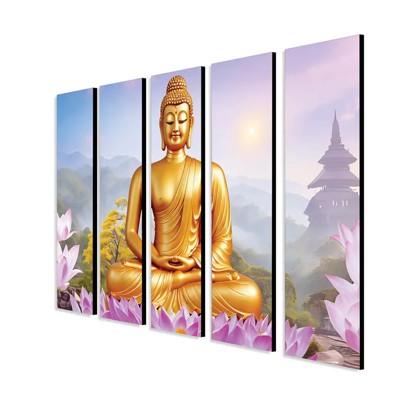 Buddha Balance Wall Painting - Set Of Five media 6