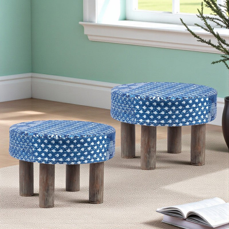Gavex Sheesham Wooden Stools (Blue) - Set Of Two