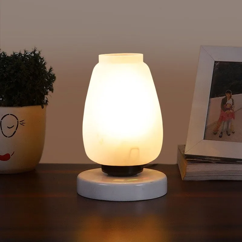 Raylisse Glass Table Lamp With Wooden Base - White media 3