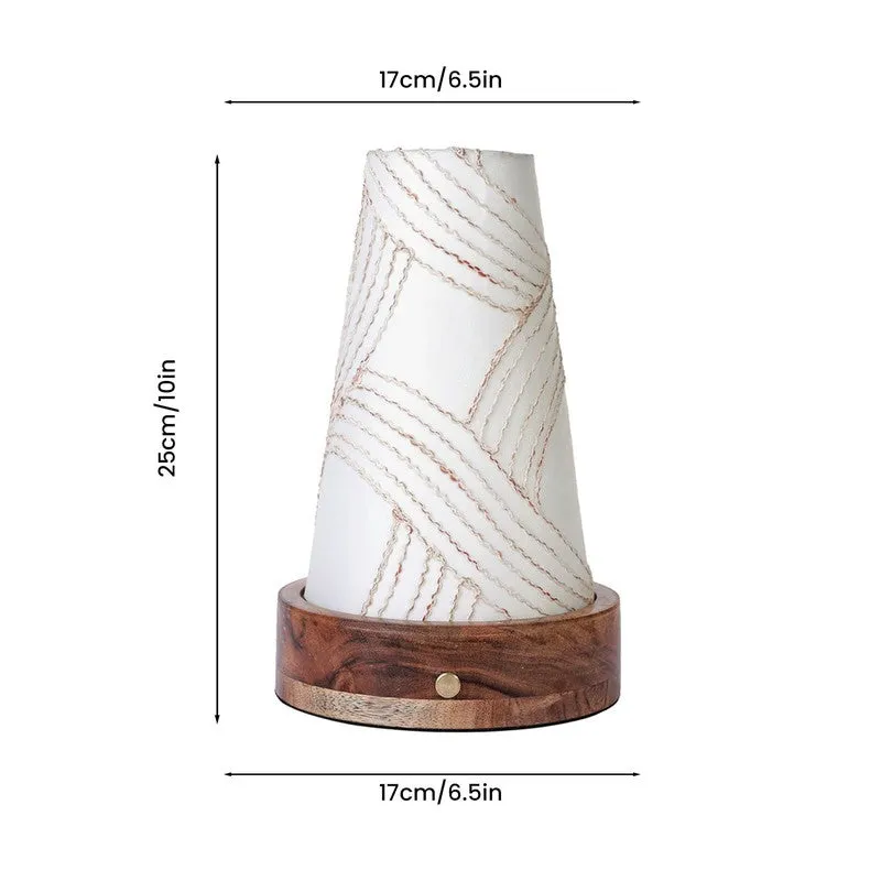 Glowen Cone Pattern Base Fabric Wooden Table Lamp - White media 8