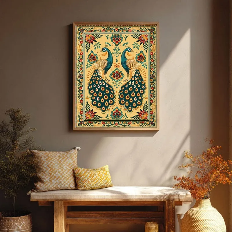 Mayura Folk Art Canvas Wall Painting With Brown Frame media 4