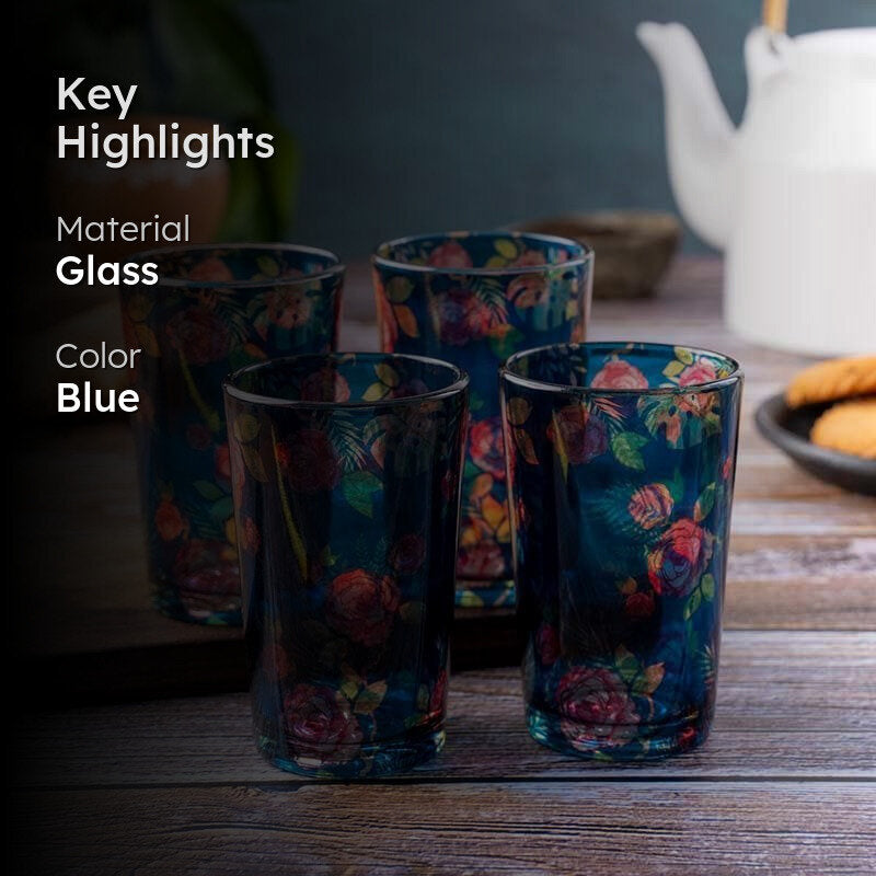 Misty Morning Roses Blue Chai Glass - Set of Four media 2