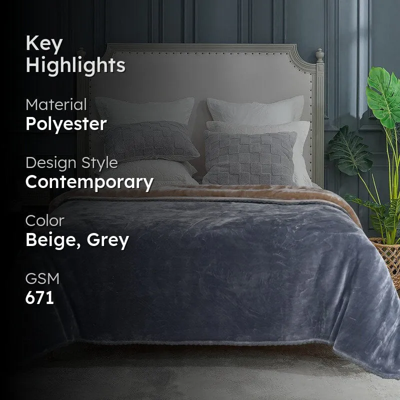 Singu Polyester Solid Blanket - Beige,Grey media 2