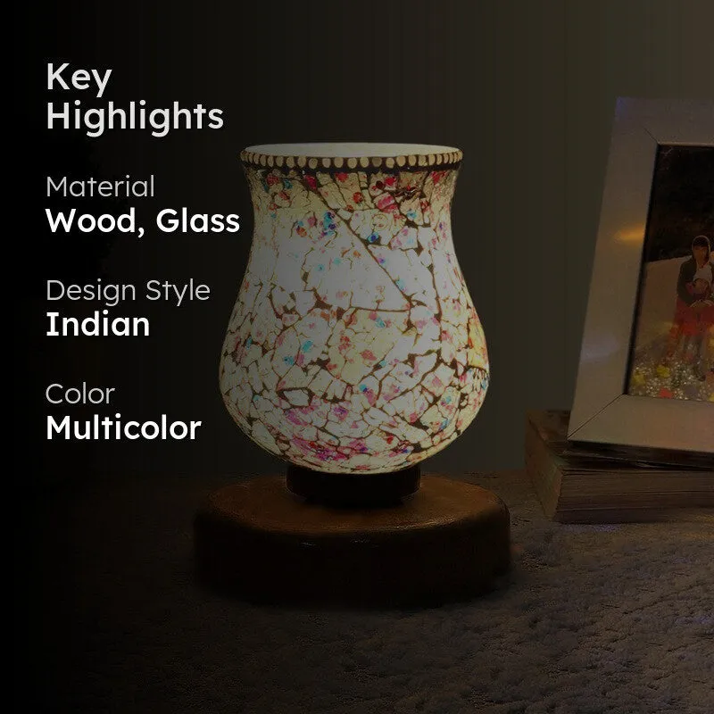 Flareva Mosaic Glass Table Lamp With Wooden Base - Multicolor media 2