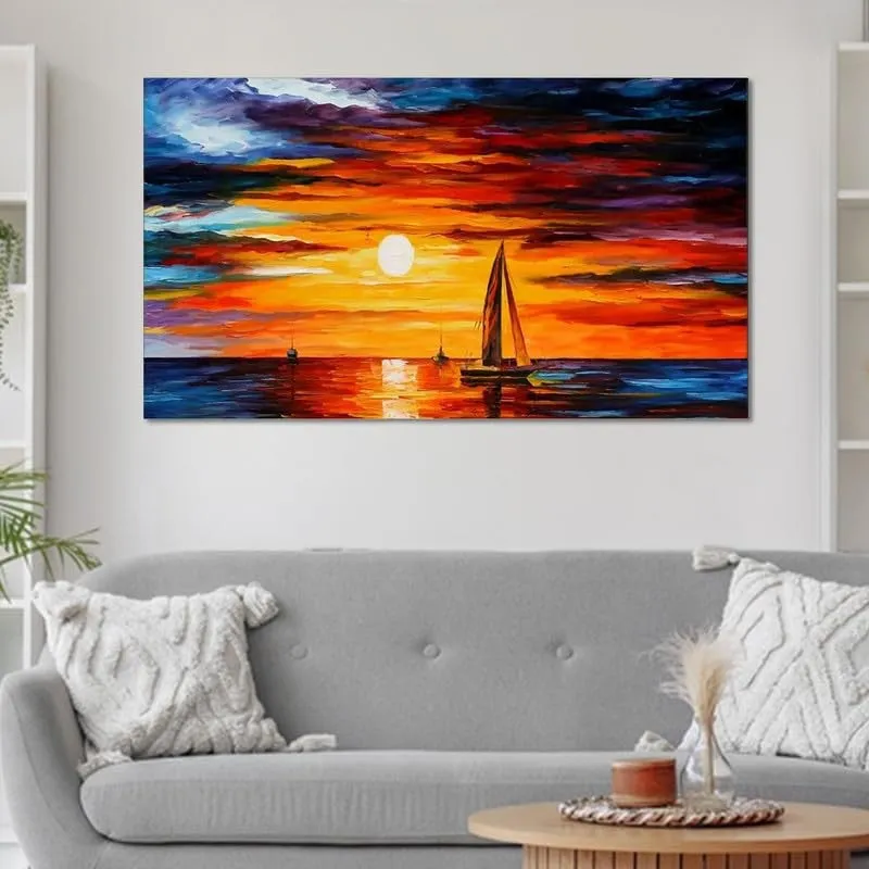 Sailing Into Sunset Canvas Wall Painting With Frame media 3