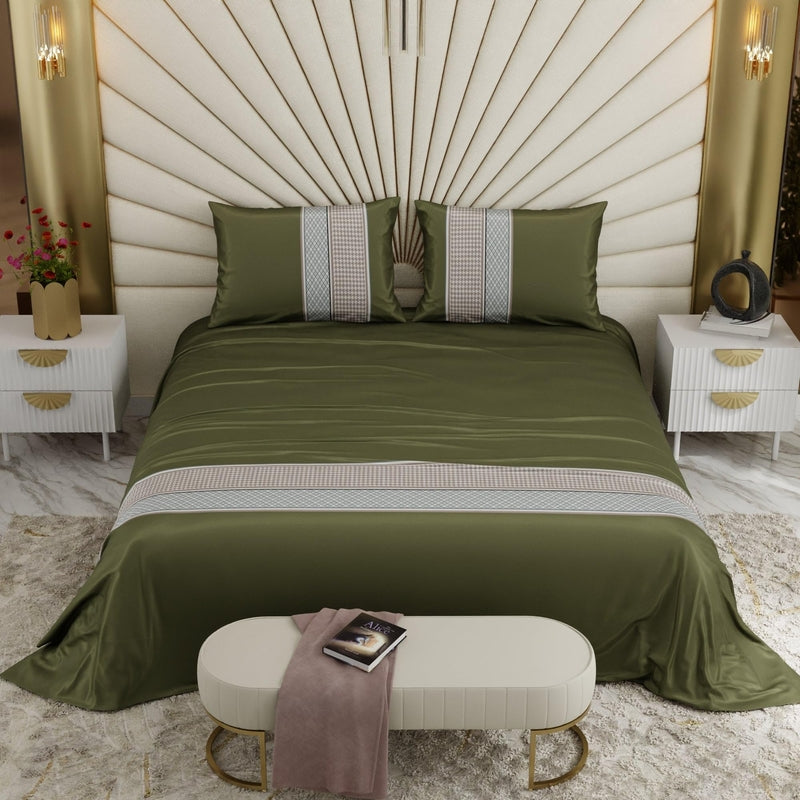 Versailles Satin Bedsheets(Green) - 150 GSM - King