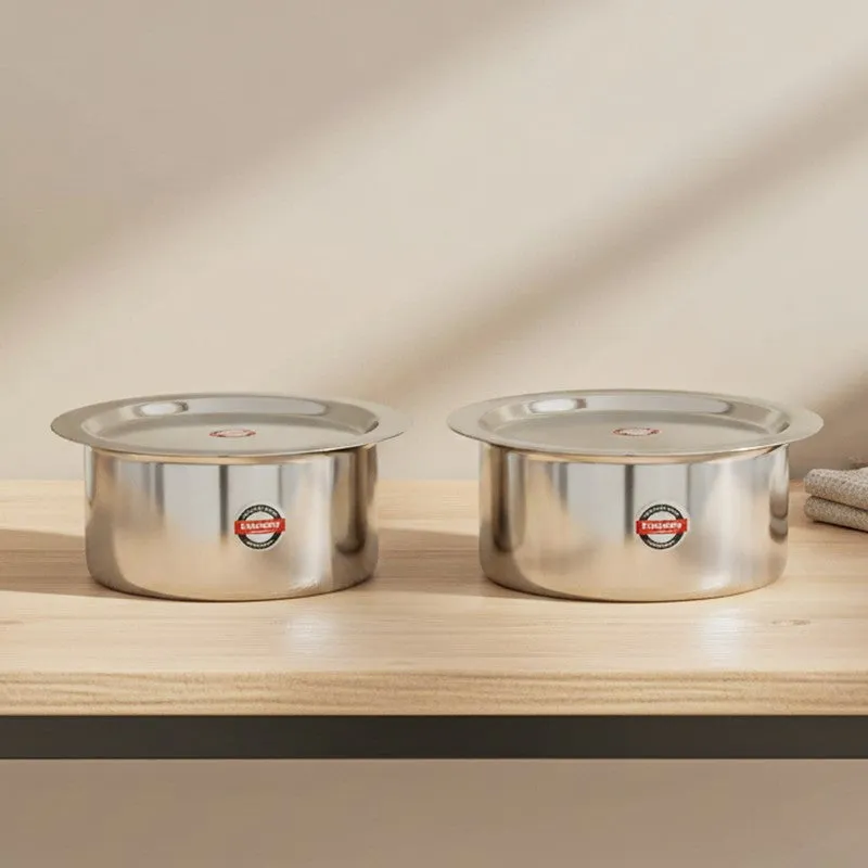 Demure Stainless Steel Pateela With Lid (1000 mL & 1400 mL) - Set of Two media 1