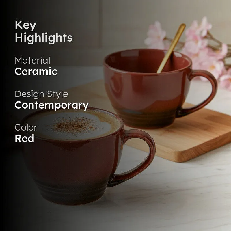 Gradient Brew Ceramic Coffee Mug (Deep Red/500 mL Each) - Set Of Two media 2