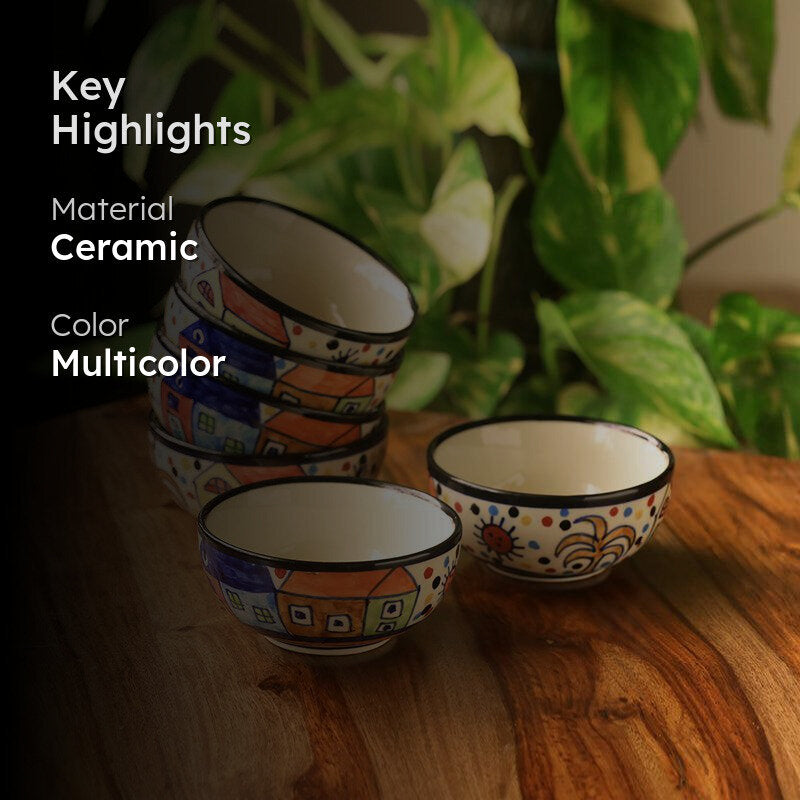 Coastal Cottage Handpainted Ceramic Bowl (170 ML) - Set Of Six media 2