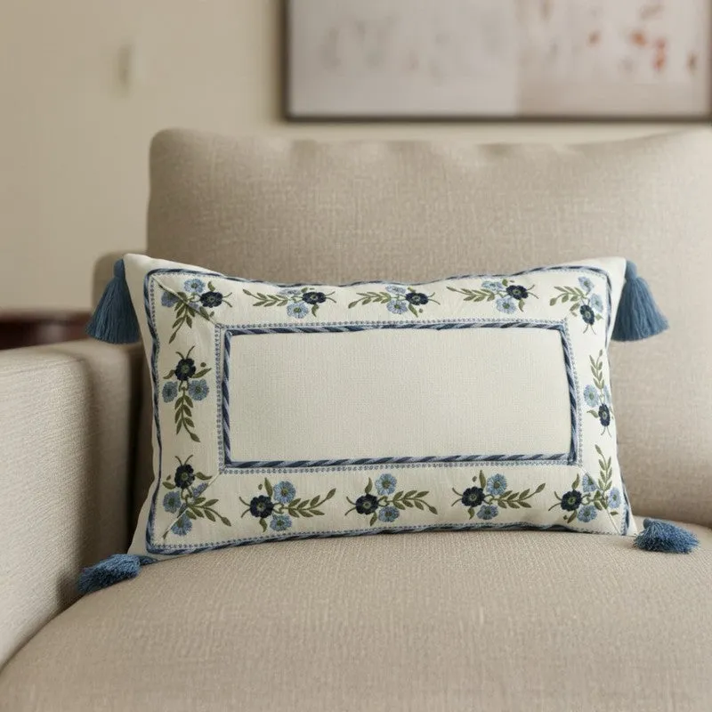 Flowera Embroidered Cotton Linen Cushion cover media 3