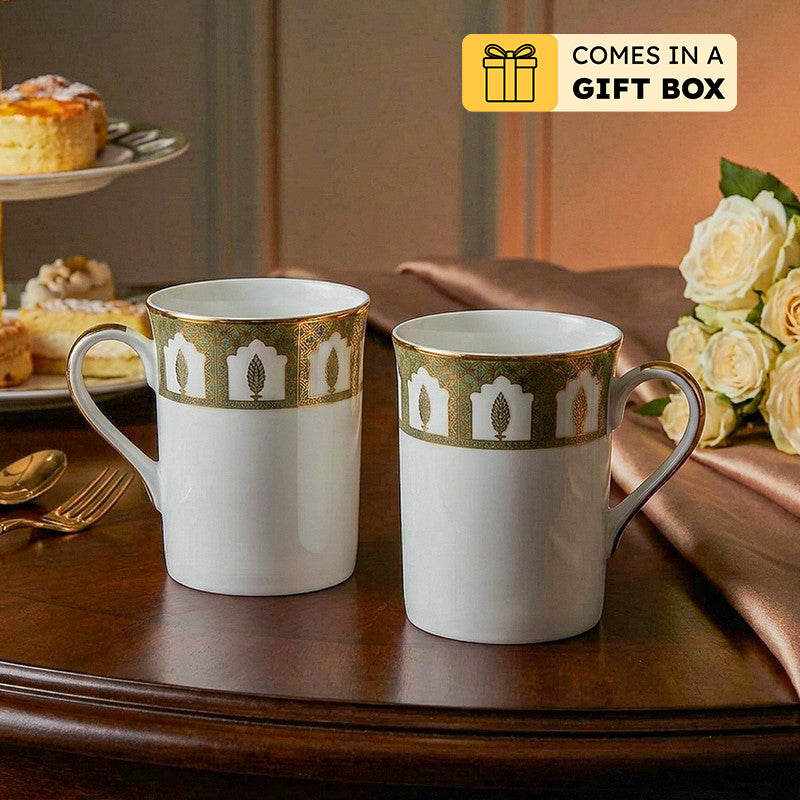 Gilded Chinar Classic 24k Gold Brushed Porcelain Coffee Mug (300 mL Each) - Set Of Four
