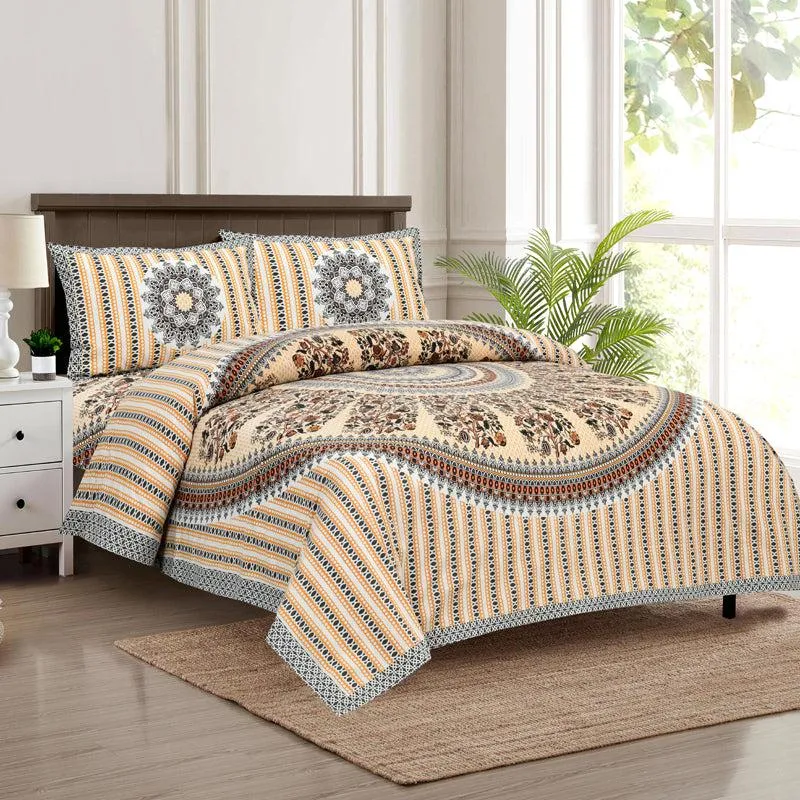 Pushkara Ethnic Cotton Flat Bedsheet (Yellow) - 160 TC media 1