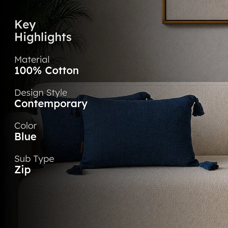 Claira Rectangle Solid Cushion Cover (Dark Blue) - Set Of Two media 2