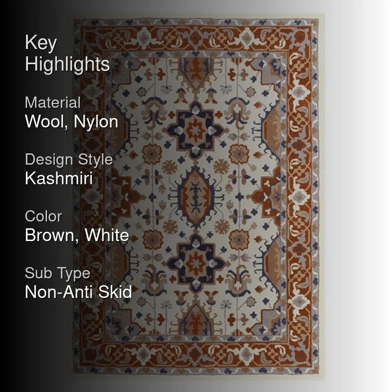 Nausicaa Ethnic Wool & Nylon Carpet - Brown & Ivory media 2