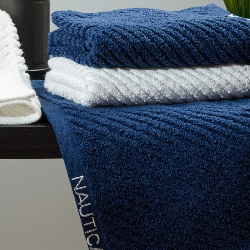 Nautica Riviera Soft Cotton Hand & Face Towel (Navy Blue & White) - Set Of Four media 4