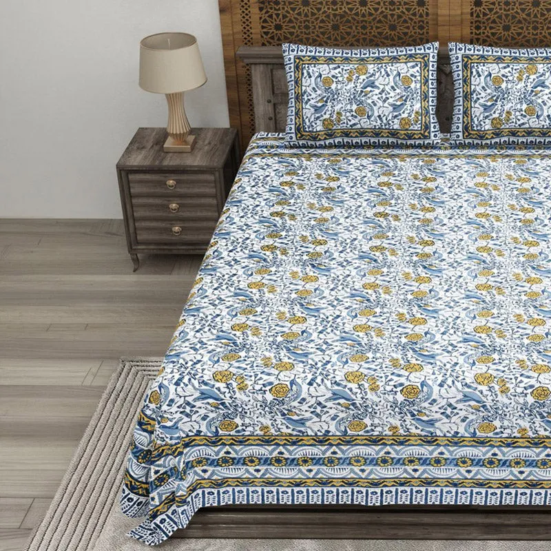 Formum Cotton Bedsheet (Blue,Yellow) - 240 TC media 3
