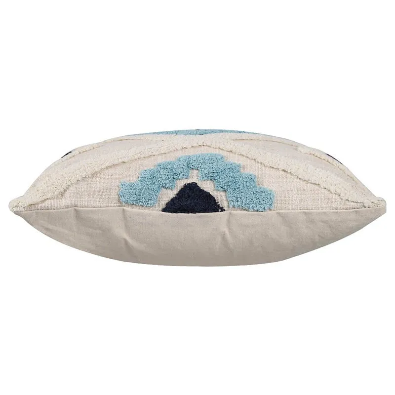 India Circus Terra Spades Tufted Square Cotton Cushion Cover (White,Blue) - Set Of Two media 6