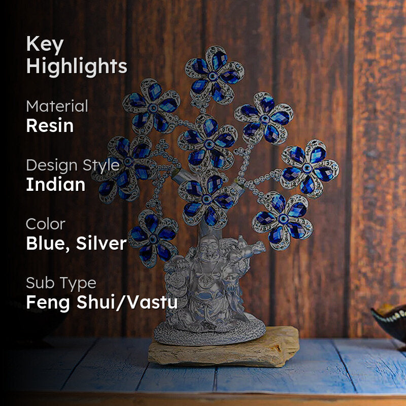 Laughing Buddha Tree Of Life Showpiece - Blue & Silver media 2