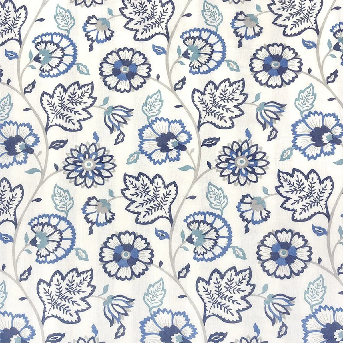 Close-up of the blue floral print on the dohar