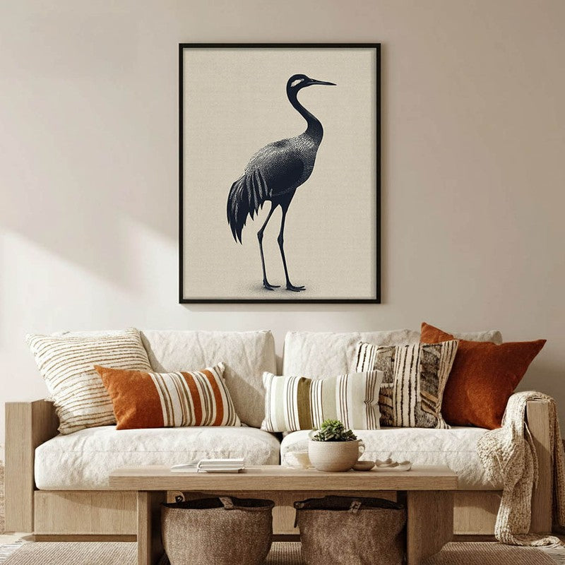 Graceful Crane Canvas Wall Painting With Black Frame