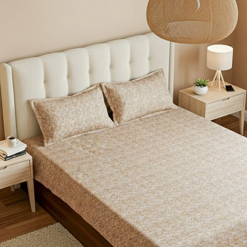 Caravel Floral Cotton Bedsheet (Beige) - 200 TC media 3