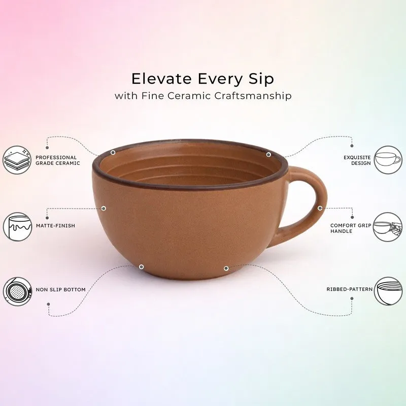 Cuddle Ceramic Tea Cup (250 mL Each),Dark Brown) - Set Of Four media 4