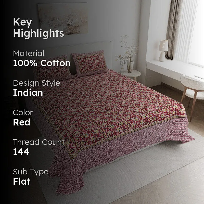 PlushRest Cotton Bedsheet (Red) - 144 TC media 2